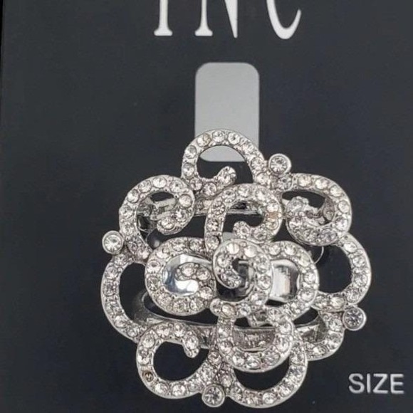 INC International Concepts Jewelry - INC Women's Silver-Tone Faux Crystal Pave Rose Statement Ring Sz 6 New with Tag